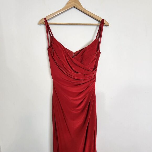 NWT La Femme 28079 Long Surplice Thigh High Slit Open Back Jersey Gown Size 8 - Picture 6 of 14